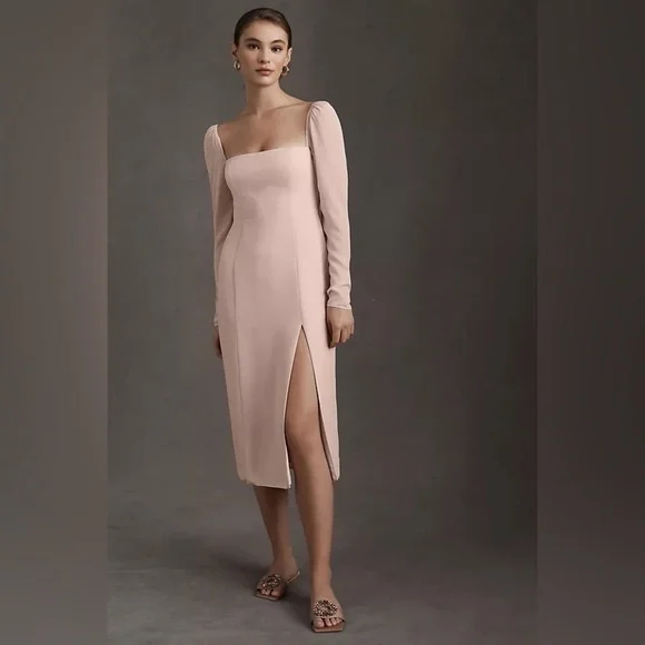 BHLDN Kayleigh Georgette Long Sleeve Midi Dress Blush Pink Rose NWT - Picture 8 of 8